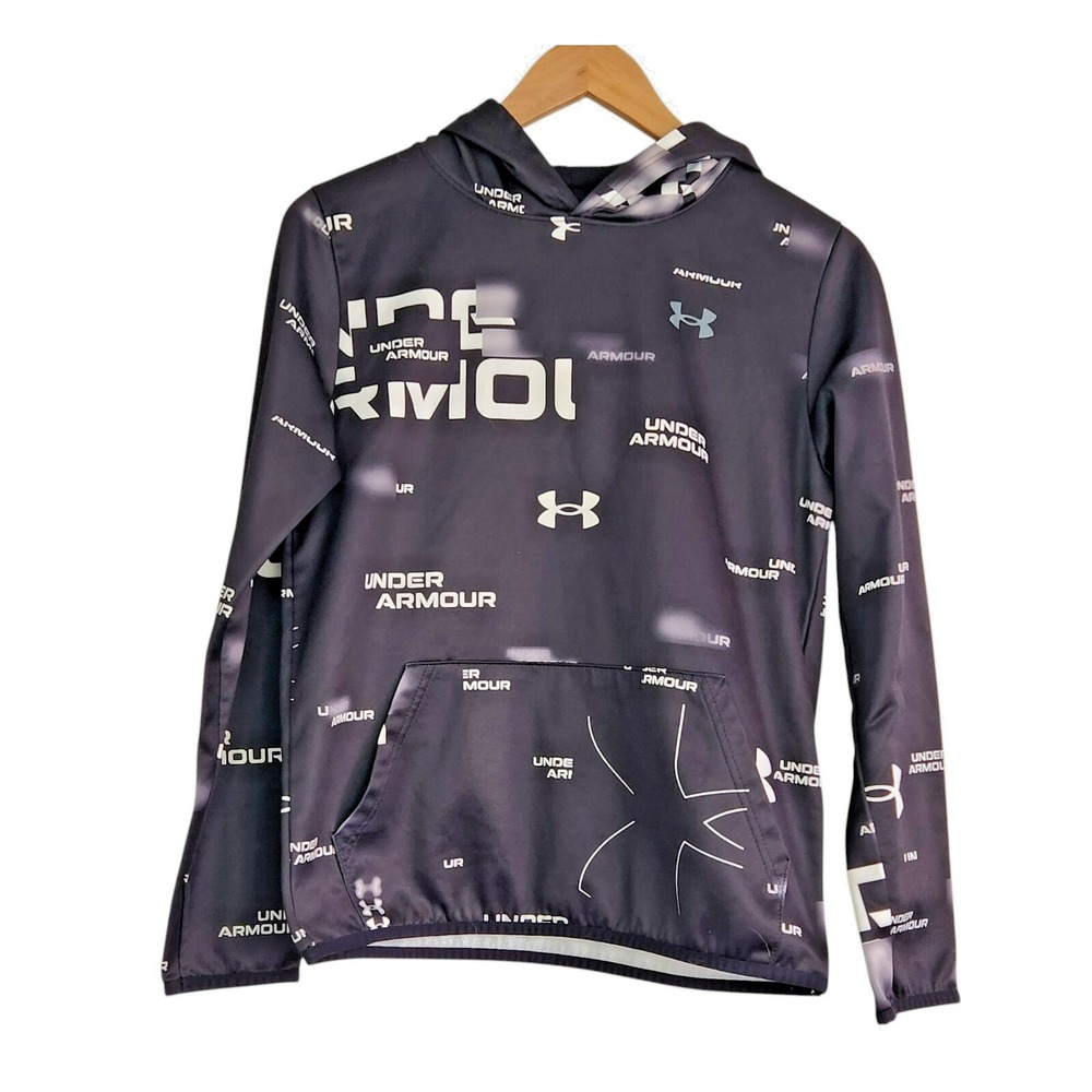 Under Armour Boys All Over Print Fleece‎ Hoodie Black White YLG Large